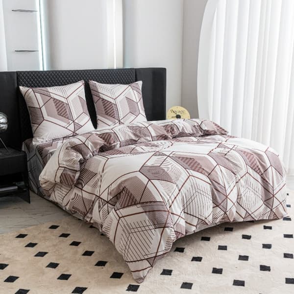 Kaksipuolinen vuodevaatteet setti 160x200 ruskea beige geometrinen rombi