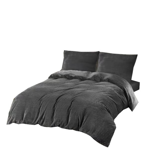 Polar fleece sängkläder TEDDY 200x220 velour grafit ränder