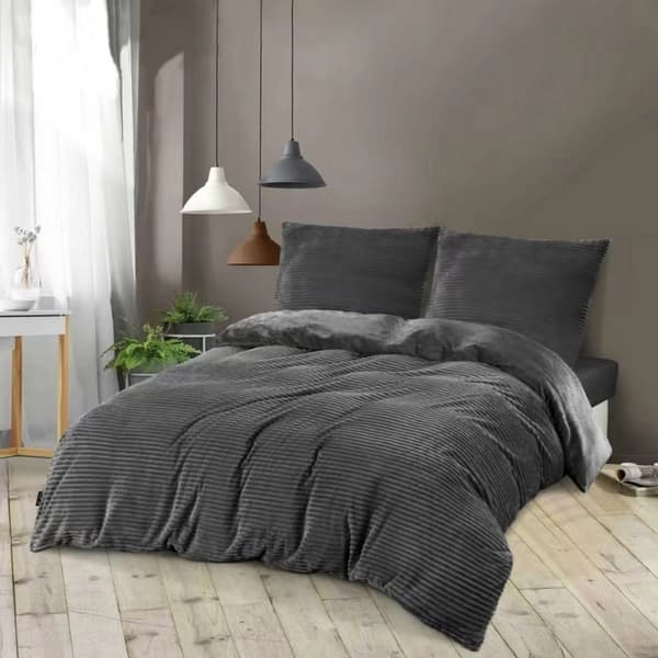 Polar fleece sängkläder TEDDY 200x220 velour grafit ränder