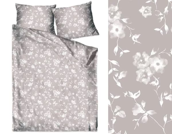 Satin sängkläder set 160x200 Greno beige kräm små blommor