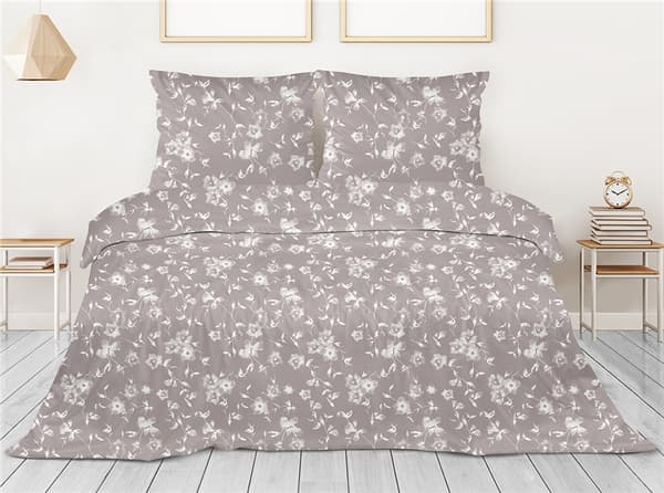 Satin sängkläder set 160x200 Greno beige kräm små blommor