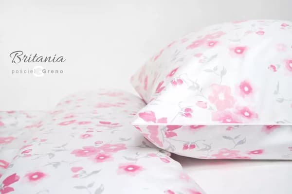 Satin sengesæt 160x200 Greno hvide lyserøde blomster