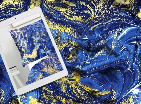 Satin sängkläder set 160x200 Greno marinblått guld svart marmor