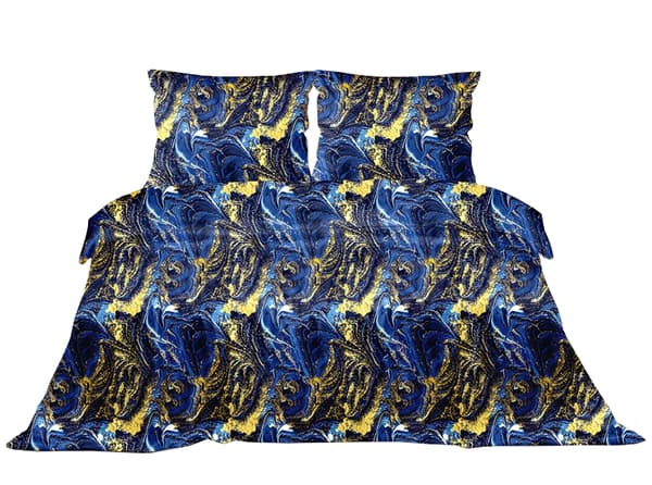 Satin sängkläder set 160x200 Greno marinblått guld svart marmor