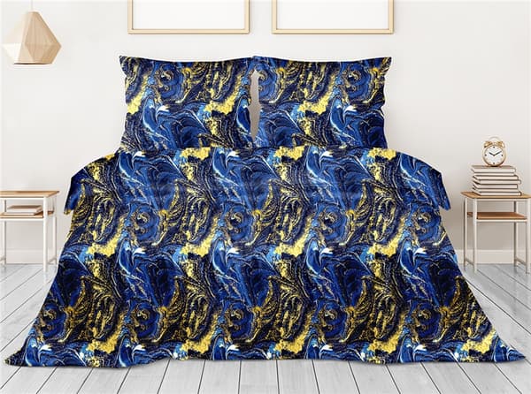 Satin sängkläder set 160x200 Greno marinblått guld svart marmor