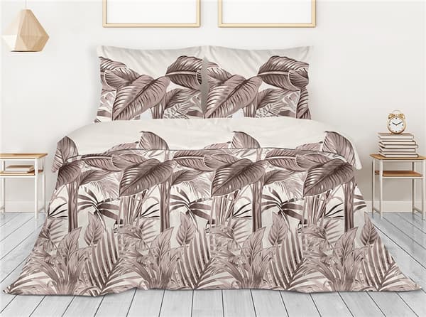 Satin sengesæt 160x200 Greno beige brune tropiske blade