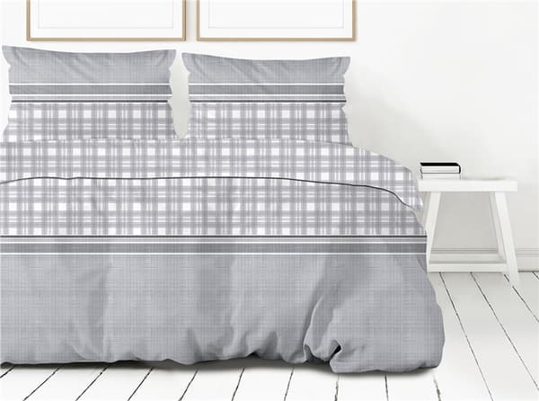 Satiini vuodevaatteet 160x200 Greno valkoinen tuhka shekki