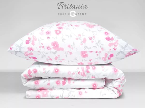 Satin sengesæt 220x200 Greno hvide lyserøde blomster