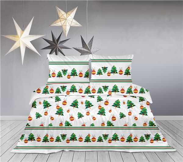 Sängkläder i bomull 220x200 Greno vit grön röd julmotiv