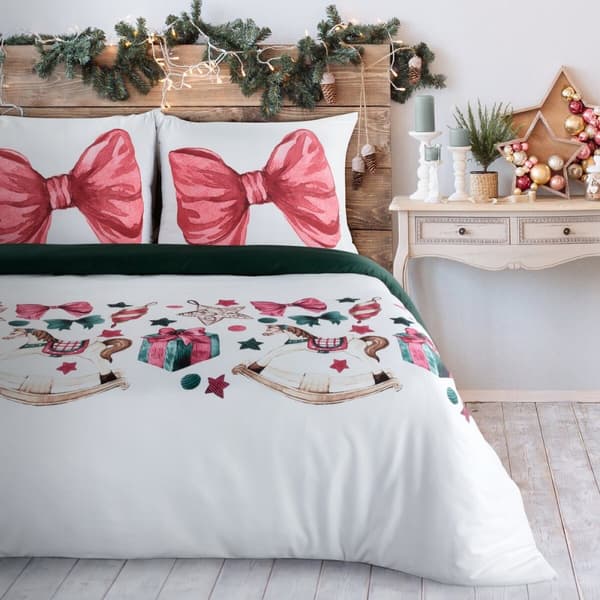 Julbäddset RIBENO 220x200 Eurofirany vita gröna rosetter gunghäst