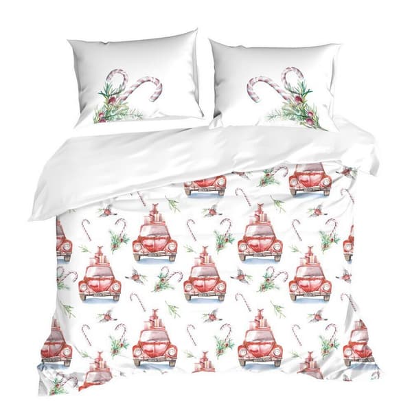 Julbäddset CANDY 220x200 Eurofirany vita röda bilar Santa Nicholas