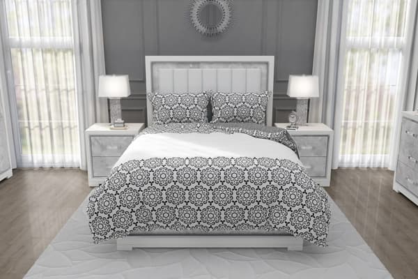 Bomullssängkläder 160x200 Glamour Ornament Vit Svart