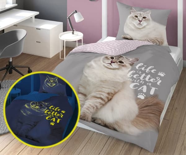 Sängkläder Självlysande 140x200 Ragdoll Katt