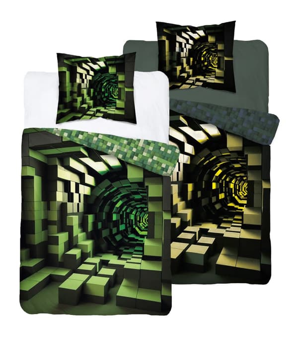 Pimeässä hohtava vuodevaate 140x200 pikseliä Tunnel-pelin faneille