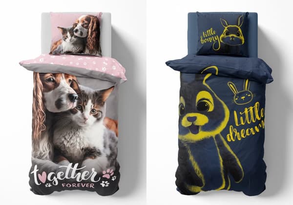 Sängkläder som lyser i mörkret 140x200 Hund och kattunge
