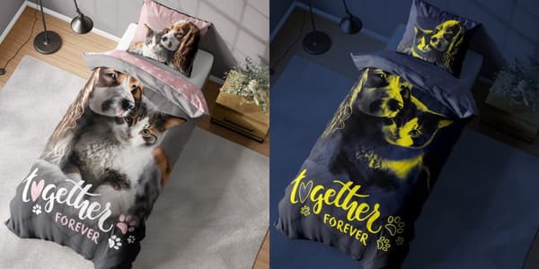 Sängkläder som lyser i mörkret 140x200 Hund och kattunge