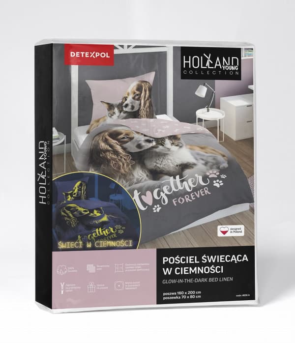 Sängkläder som lyser i mörkret 140x200 Hund och kattunge