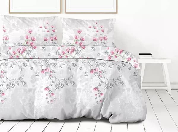 Satinsängkläder 160x200 Frotex Kyoto Grå blommor på ask