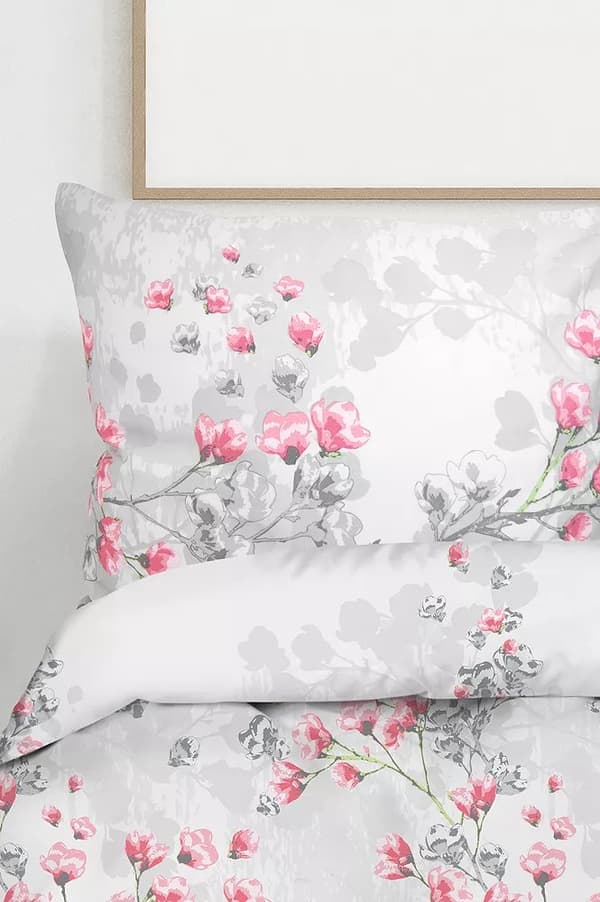 Satinsängkläder 160x200 Frotex Kyoto Grå blommor på ask