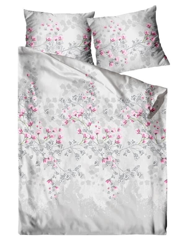 Satinsängkläder 160x200 Frotex Kyoto Grå blommor på ask
