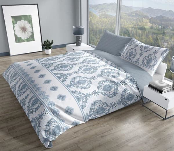 Satinsängkläder 220x200 Ren satinmosaik Rosett Blå Ask