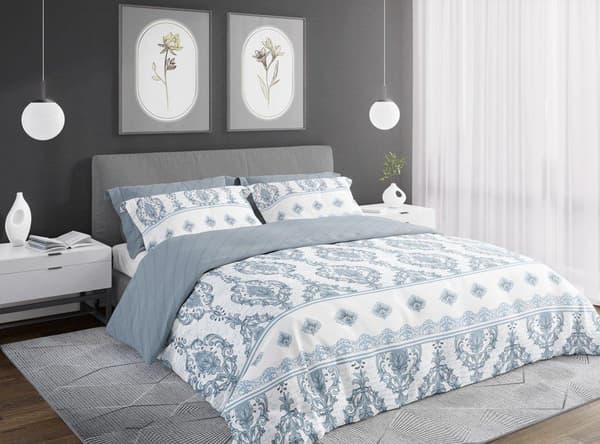 Satinsängkläder 220x200 Ren satinmosaik Rosett Blå Ask