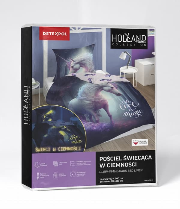 Sengetøj Lyser i mørket 160x200 Enhjørning