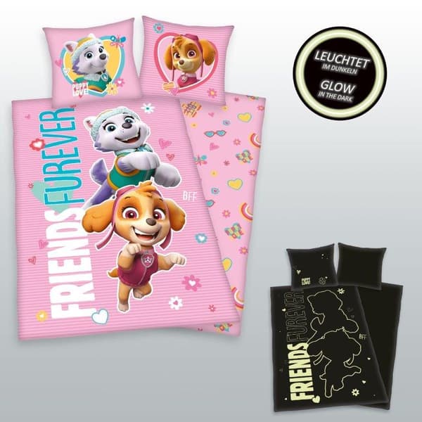 Sängkläder som lyser i mörkret 160x200 PAW PATROL Valpar