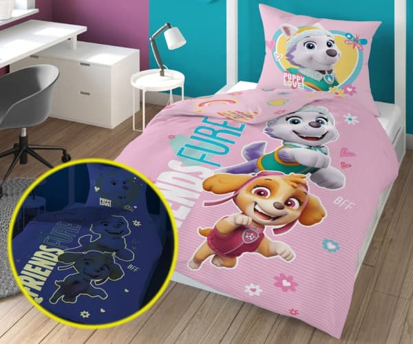 Sängkläder som lyser i mörkret 160x200 PAW PATROL Valpar