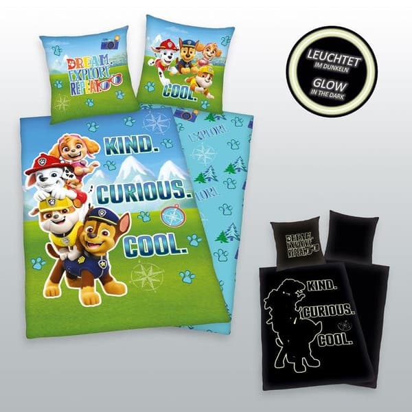 Sängkläder som lyser i mörkret 140x200 PAW PATROL Valpar