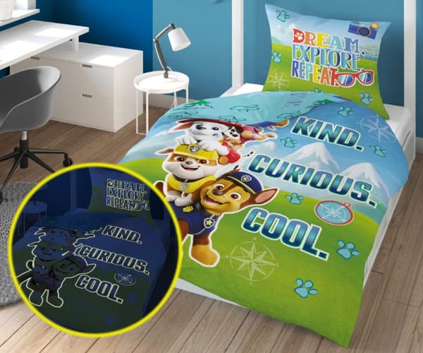 Sängkläder som lyser i mörkret 140x200 PAW PATROL Valpar