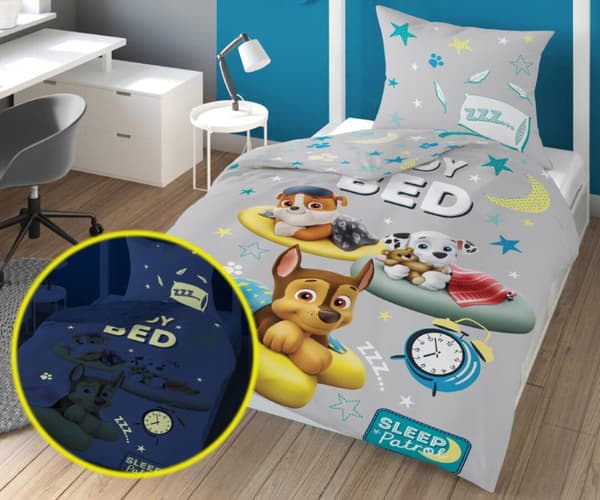 Sängkläder som lyser i mörkret 160x200 PAW PATROL Valpar