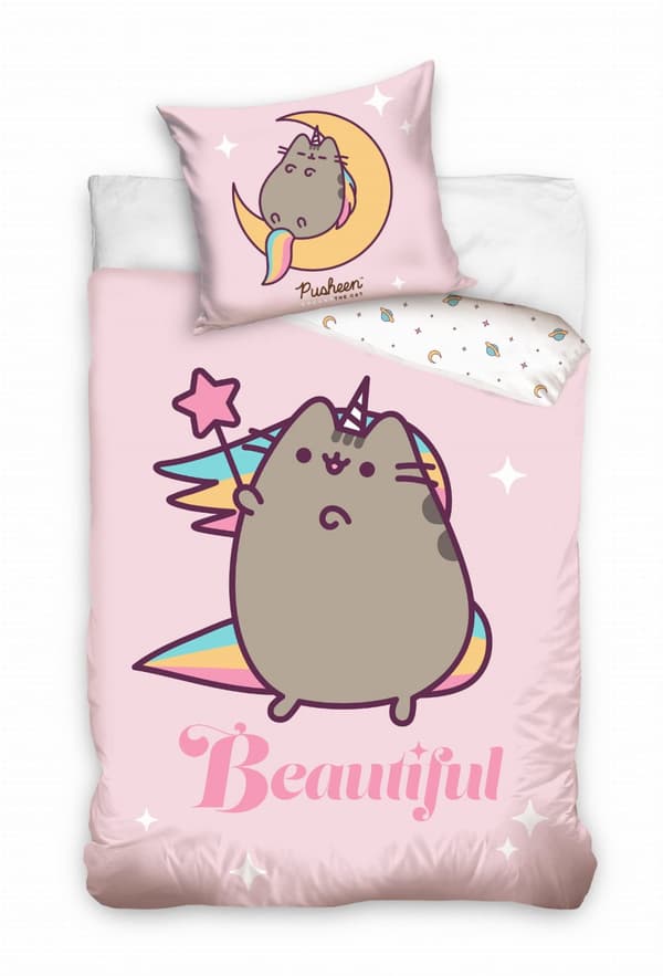 Bomullssängkläder 160x200 Pusheen Enhörning Rosa