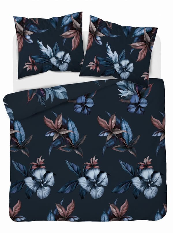 Satinsängkläder 180x200 Marinblå blommor