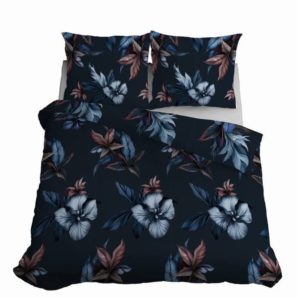 Satinsängkläder 180x200 Marinblå blommor