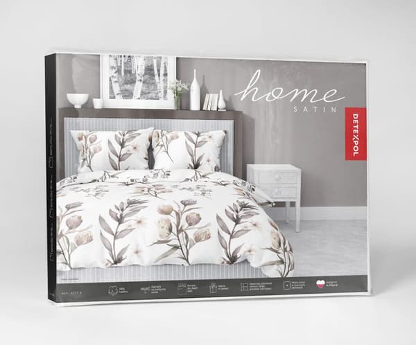 Satinsängkläder 140x200 Blommor Löv Beige Ask
