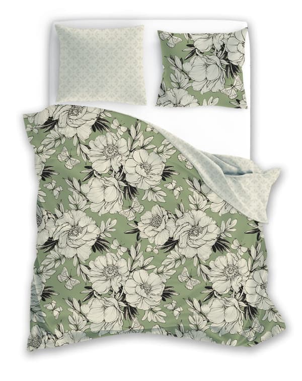 Bomullssängkläder 140x200 Flovery Flower Garden Green
