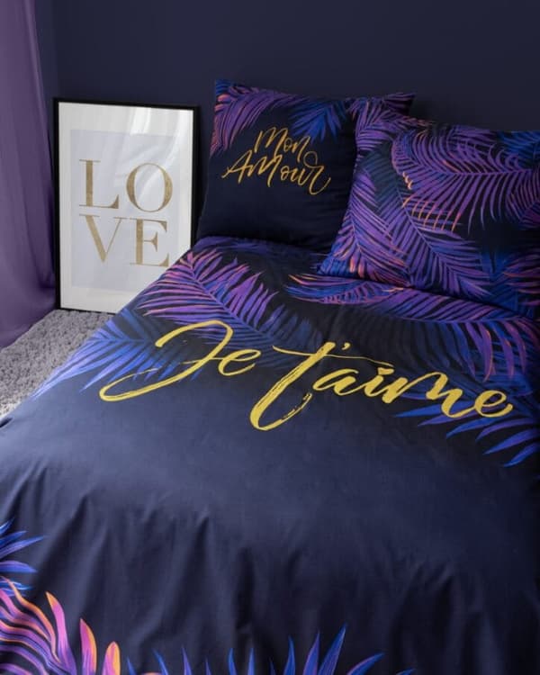 Hollandsk sengetøj 220x200 Amore Lilla blade Hollandsk violet