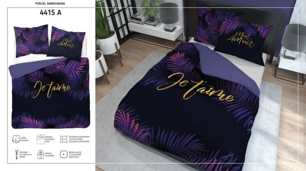 Hollandsk sengetøj 220x200 Amore Lilla blade Hollandsk violet