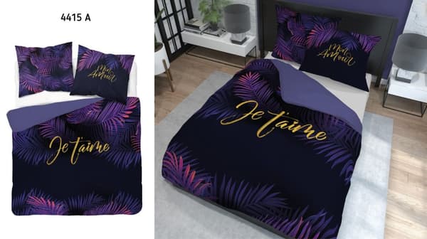Hollandsk sengetøj 220x200 Amore Lilla blade Hollandsk violet