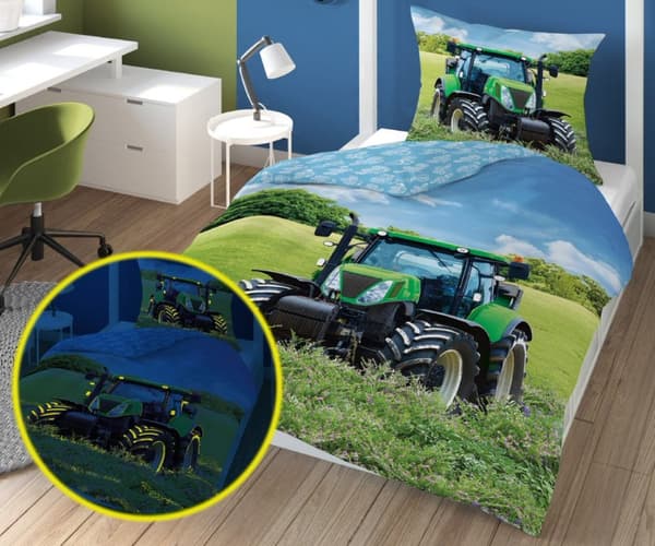 Sängkläder Glödande grön traktor 140X200