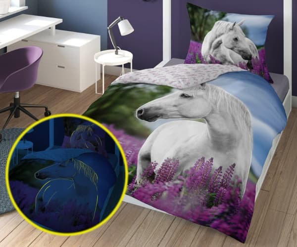 Sängkläder som lyser i mörkret HÄST ENHÖRNING 160X200