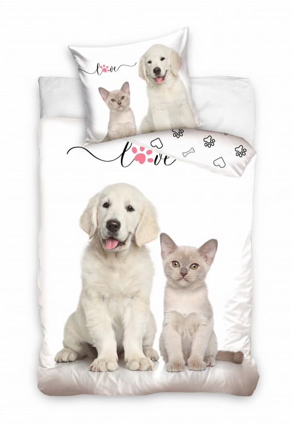 Bomullssängkläder 160x200 Labrador med kattunge