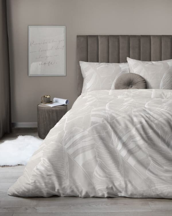 Satin Sengetøj 140x200 Blade Blomster Beige