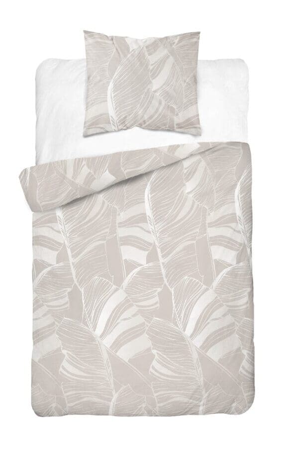 Satin Sengetøj 140x200 Blade Blomster Beige