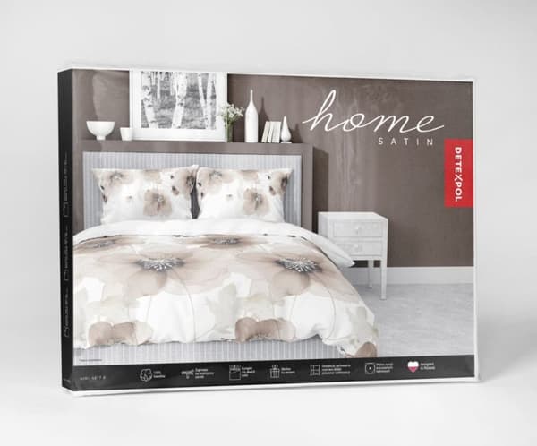 Satin Sengetøj 220x200 Blomster Lys Beige