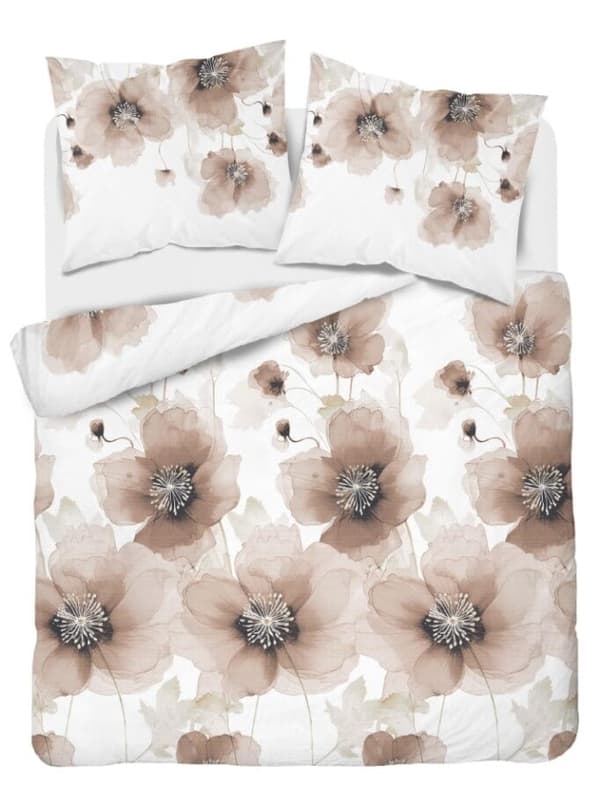 Satin Sengetøj 220x200 Blomster Lys Beige