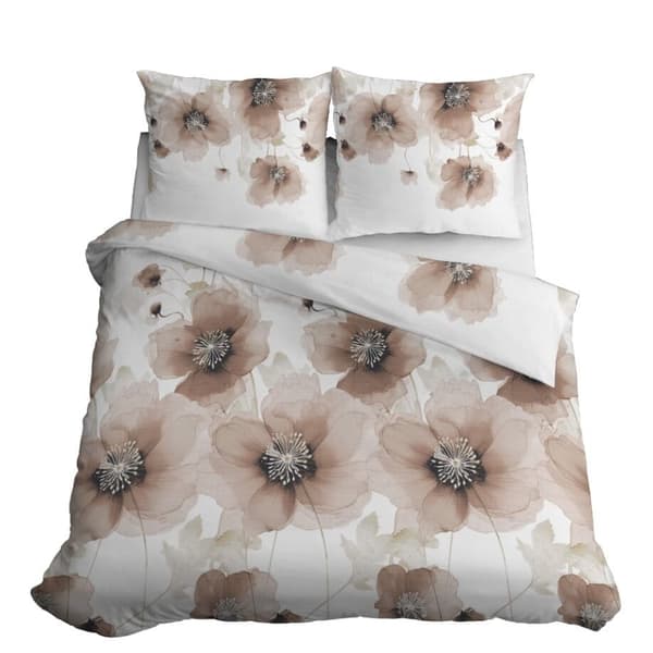 Satin Sengetøj 220x200 Blomster Lys Beige