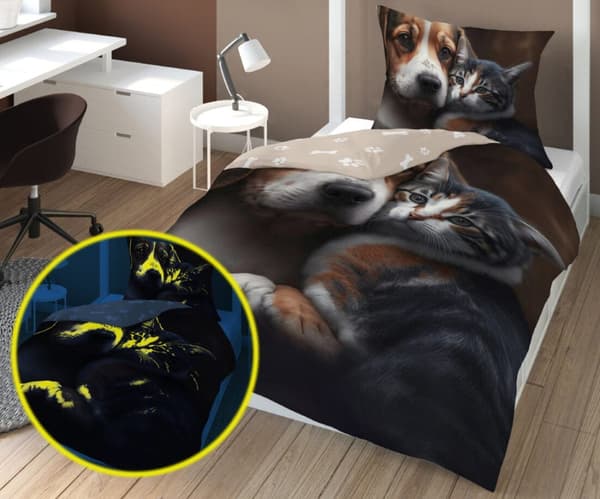 Sängkläder som lyser i mörkret 140x200 Katt Hund