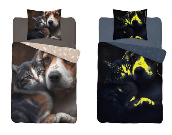 Sängkläder som lyser i mörkret 140x200 Katt Hund